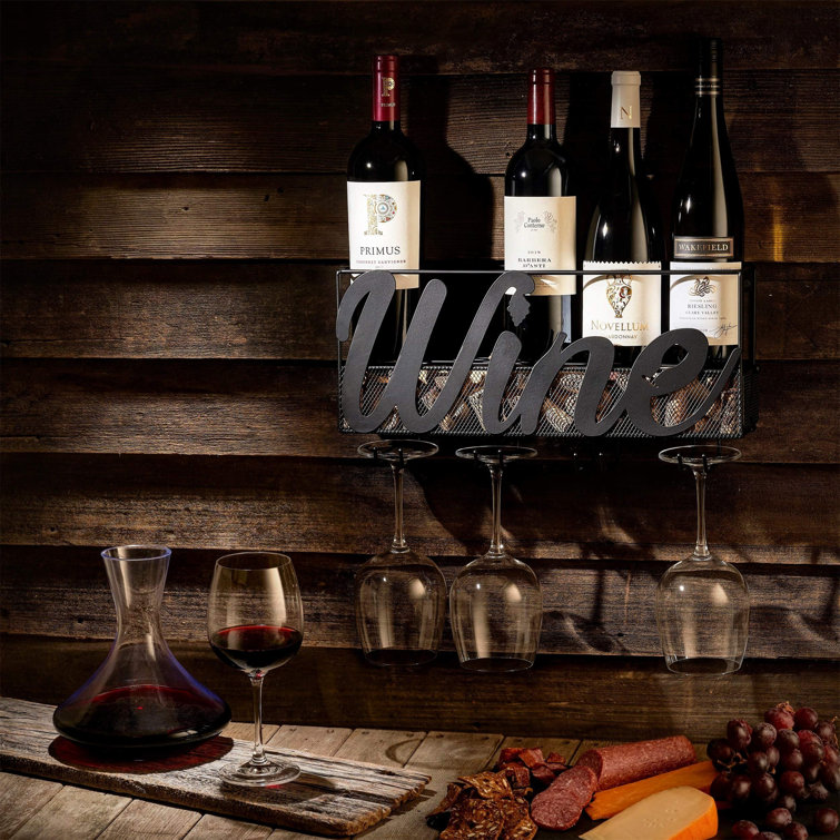 Williston Hicksville 5 Bottle Wall Mounted Wine Bottle & Glass
